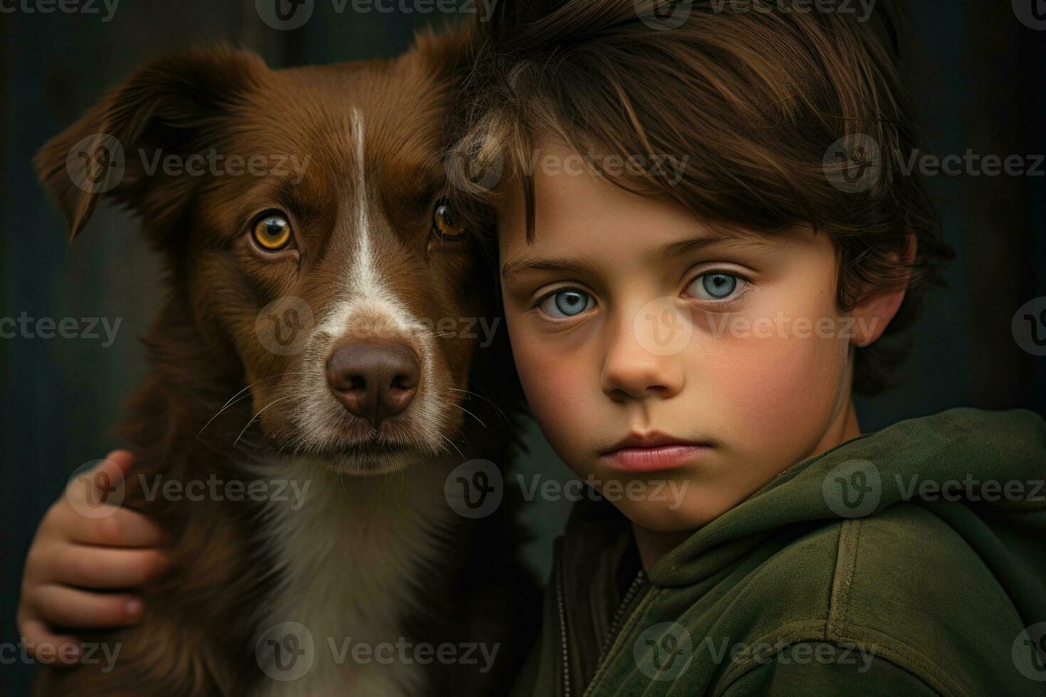 chico y perro retrato. mascota cuidado. personas emociones generativo ai foto