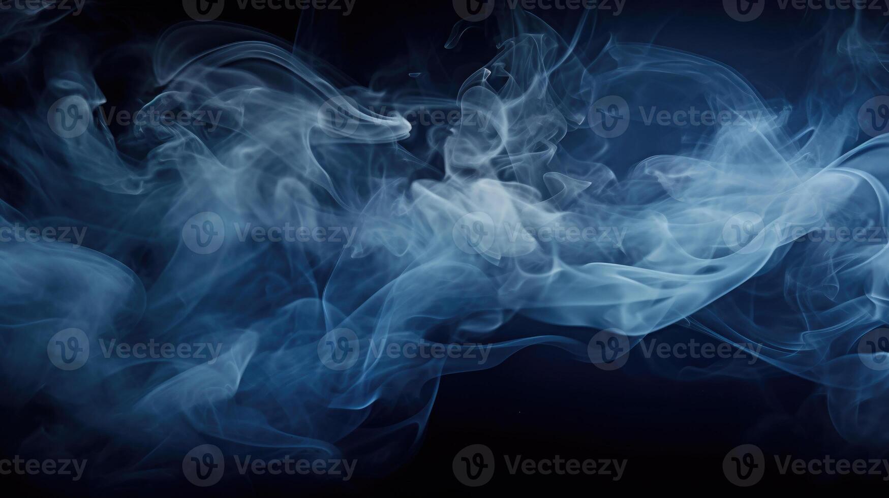 Smoke swirling effect. Ink drop in water on dark blue background. Generative AI photo