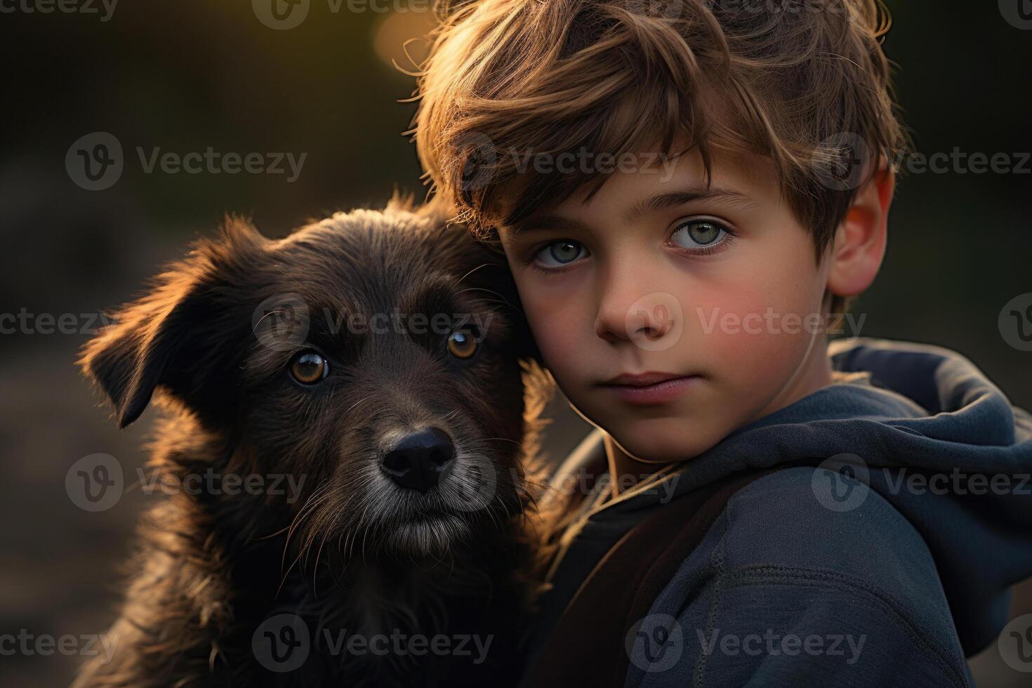 chico y perro retrato. mascota cuidado. personas emociones generativo ai foto