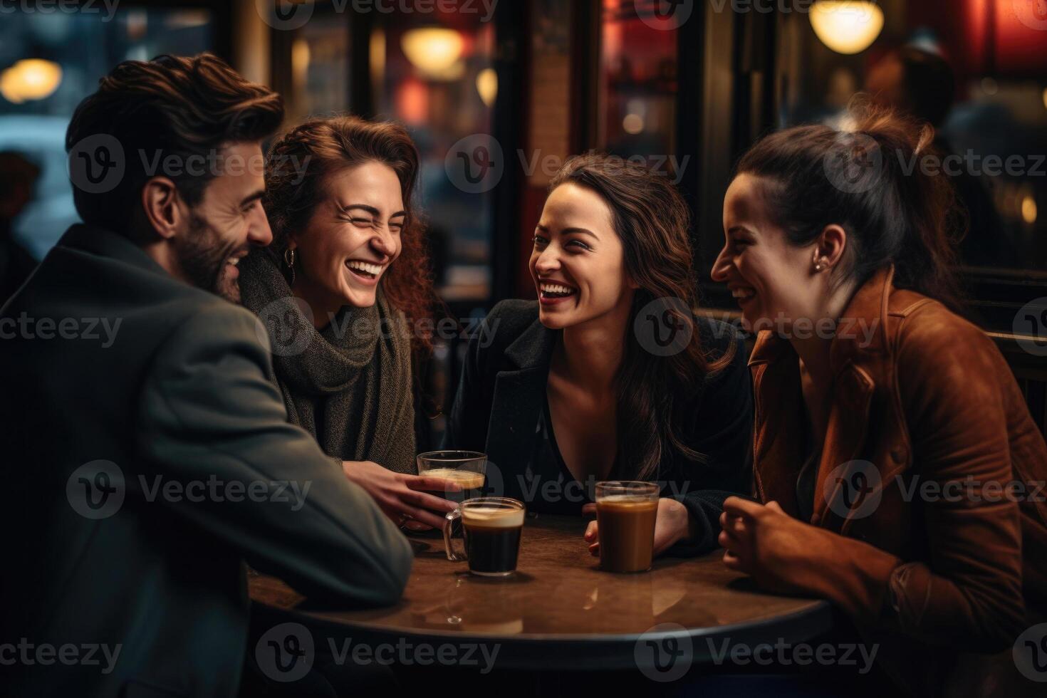 Happy friends meeting in cafe. photo