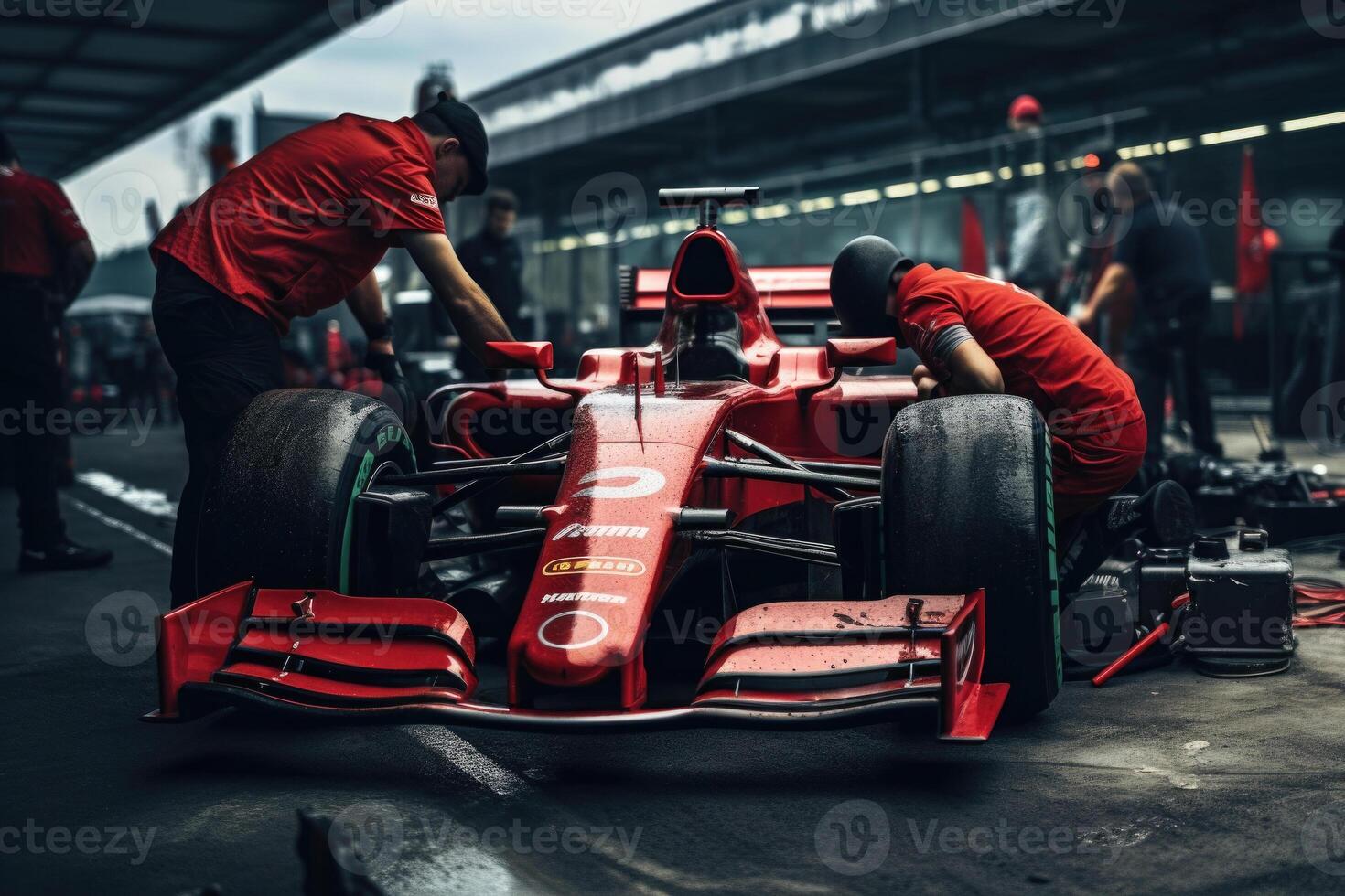 fórmula uno carreras coche en cochera. generativo ai foto