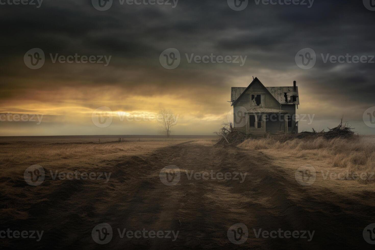 Abandoned house in the field. photo