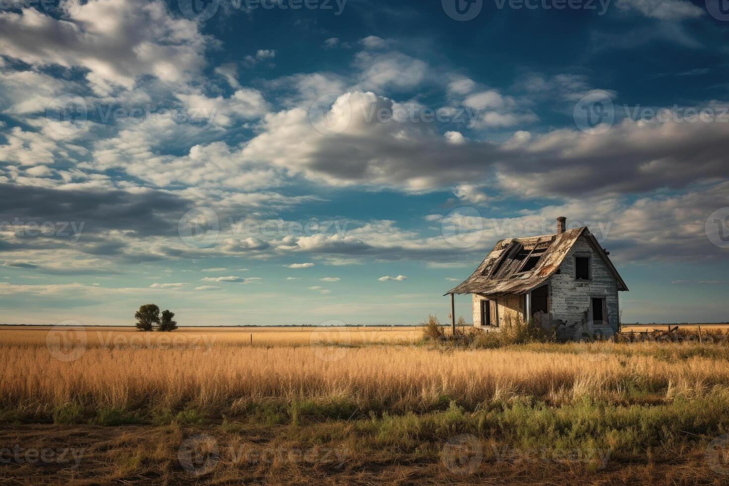 Abandoned house in the field. photo