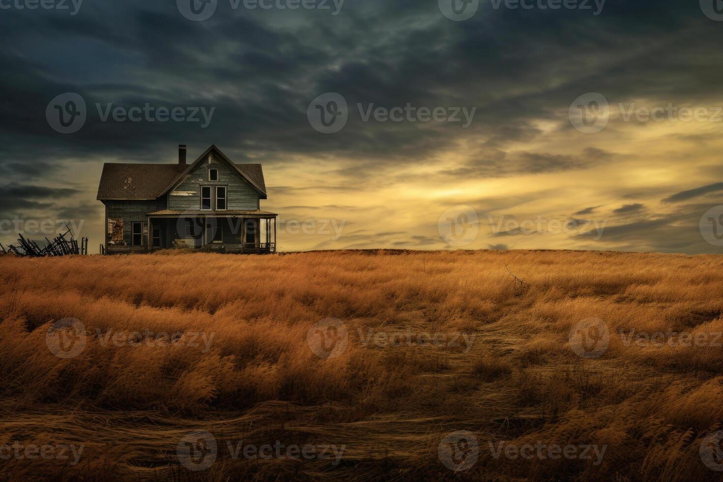 Abandoned house in the field. photo