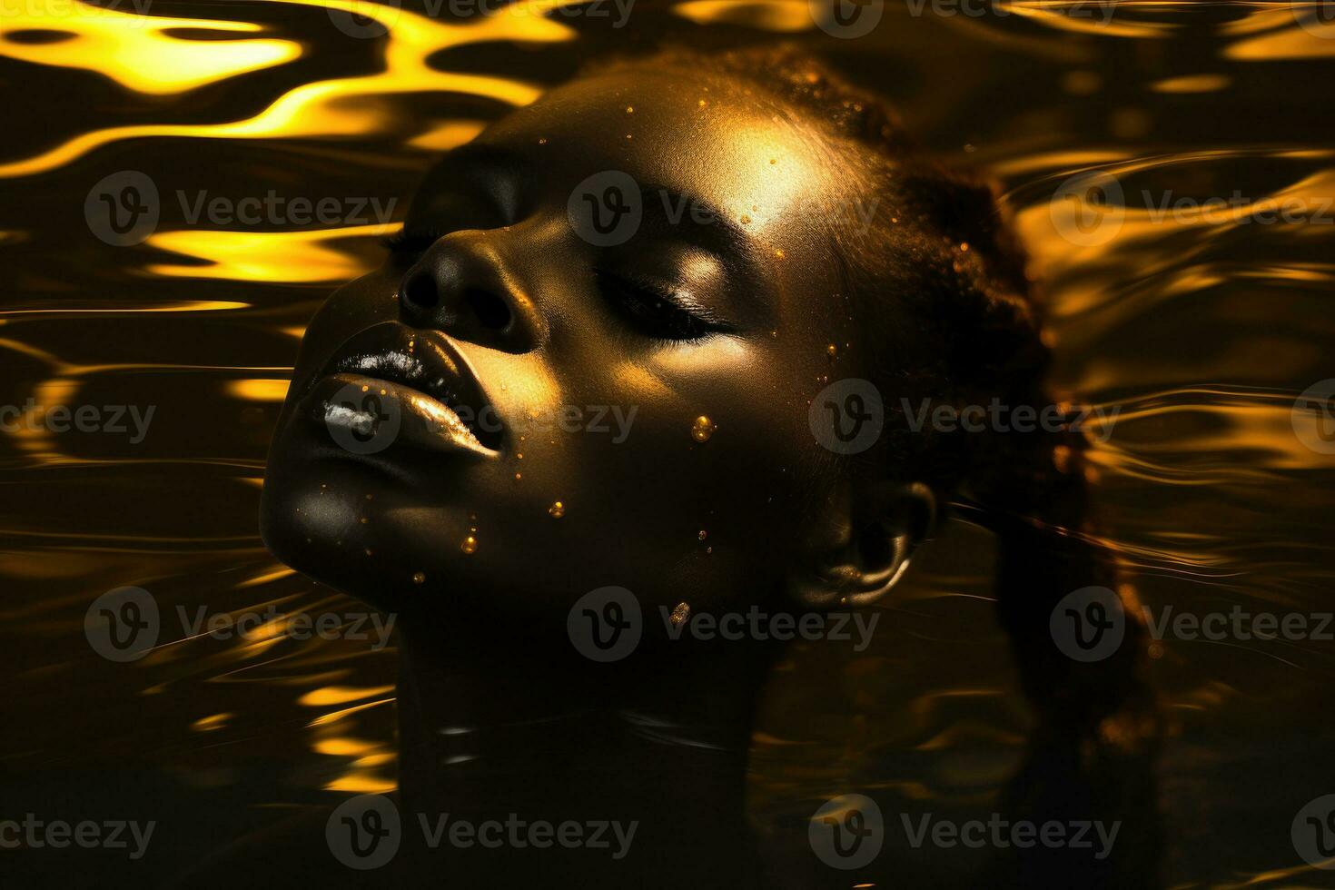 Woman face with fashion make up under water. Generative AI photo