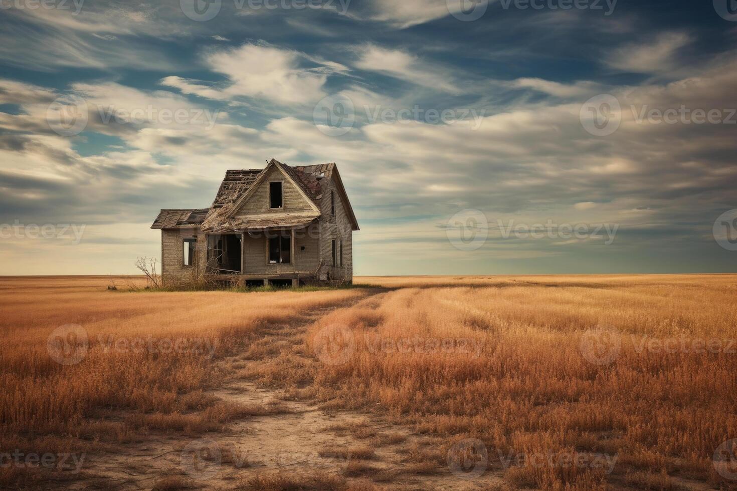 Abandoned house in the field. photo