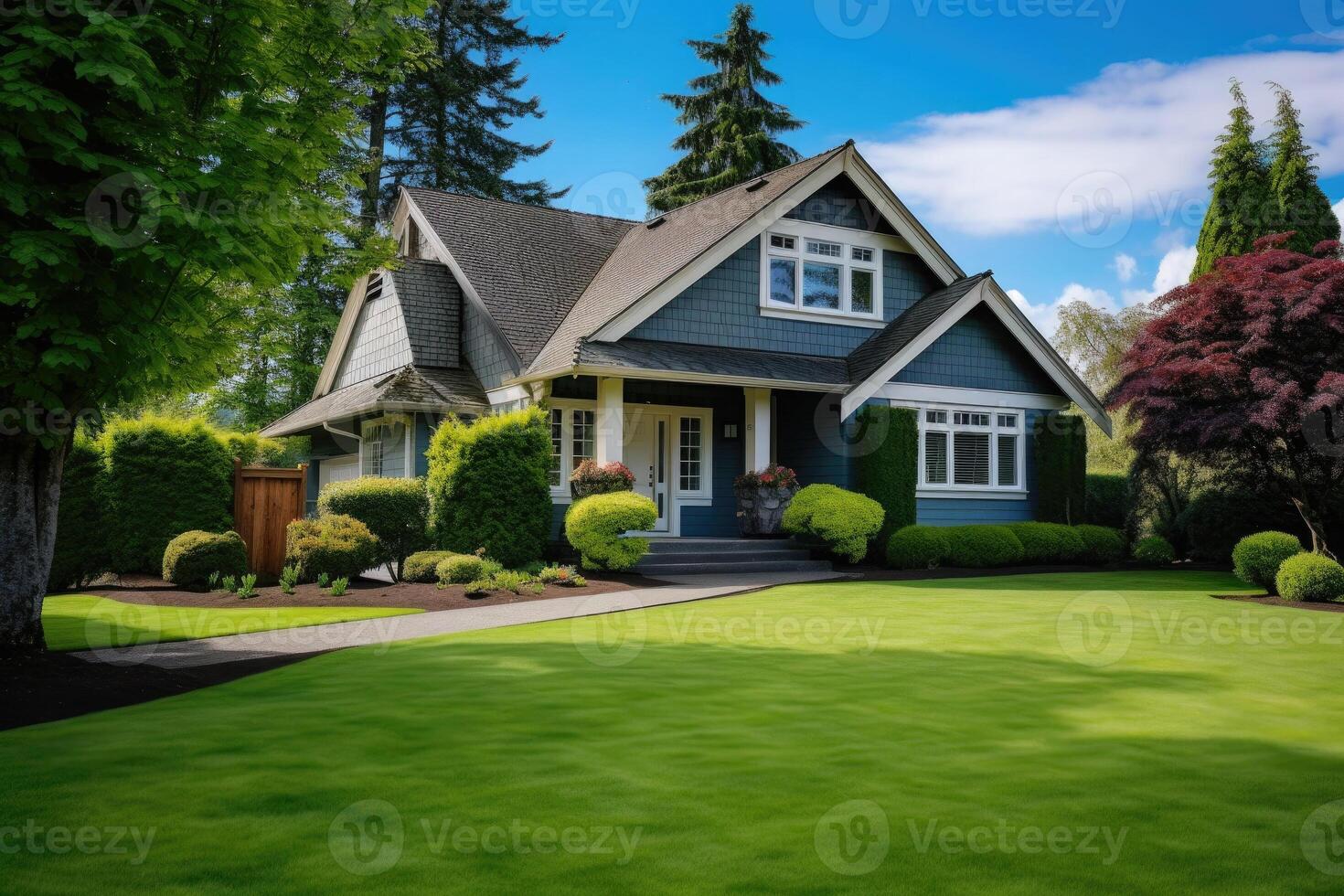 tradicional americano casa fachada en suburbio. generativo ai foto