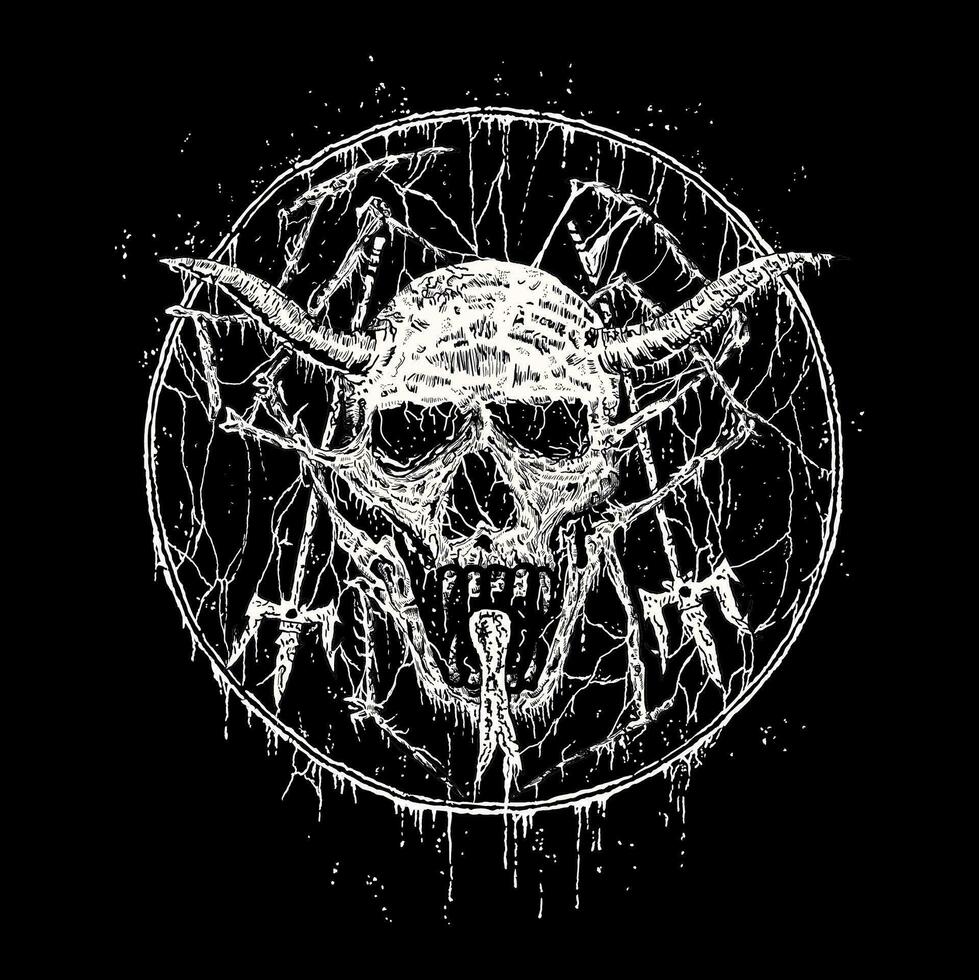 death metal skull illustration made with pen technique 25479402 Vector ...