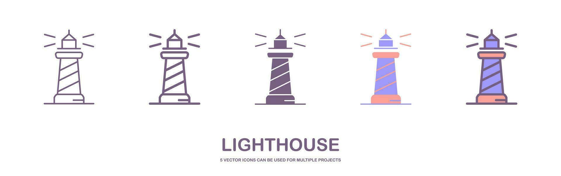 Lighthouse icons set. Outline set of lighthouse vector icons for web design. isolated on white background.