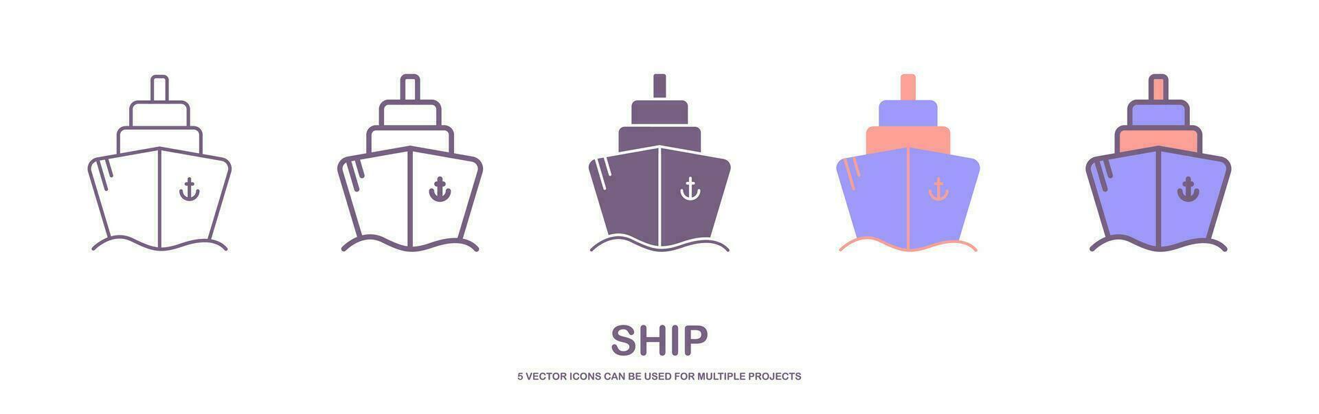 Ship icon set. Shipping, cruise symbol. Linear style vector illustration. isolated on white background.