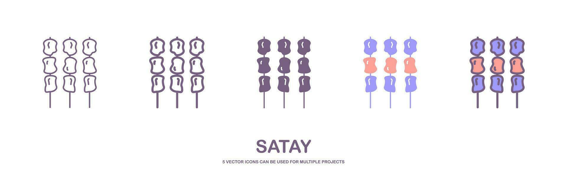 Chicken Satay Indonesian Food Icon Set Vector. satay icon illustration. isolated on white background. vector