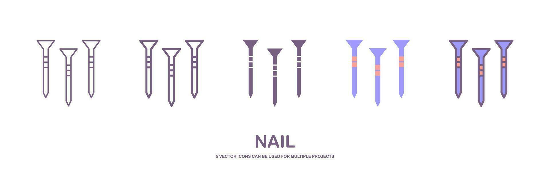 Vintage hammer and nail Icon, joiner's tools, simple shape, for graphic design of logo, emblem, symbol, sign, badge, label,stamp, isolated on white background. Hand drawn, vector illustration.