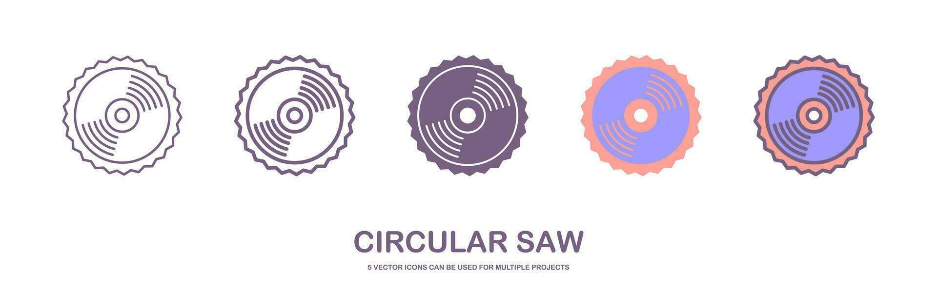 Flat vector icon of circular saw with steel toothed disc. Electric hand tool for cutting wood or metal. Building equipment