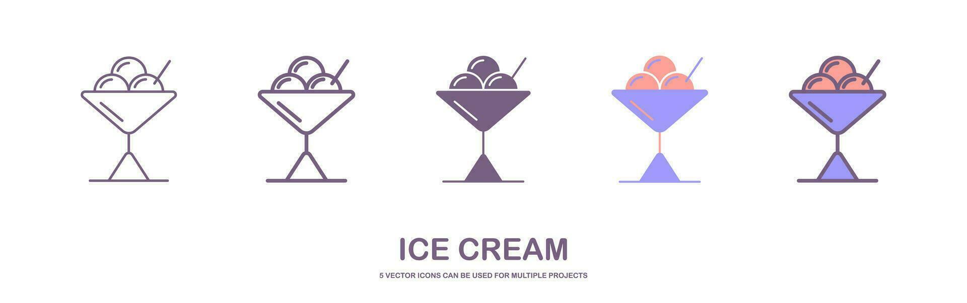 set of ice cream icons. frozen yogurt, ice cream sundae, vanilla, chocolate. isolated on white background. vector