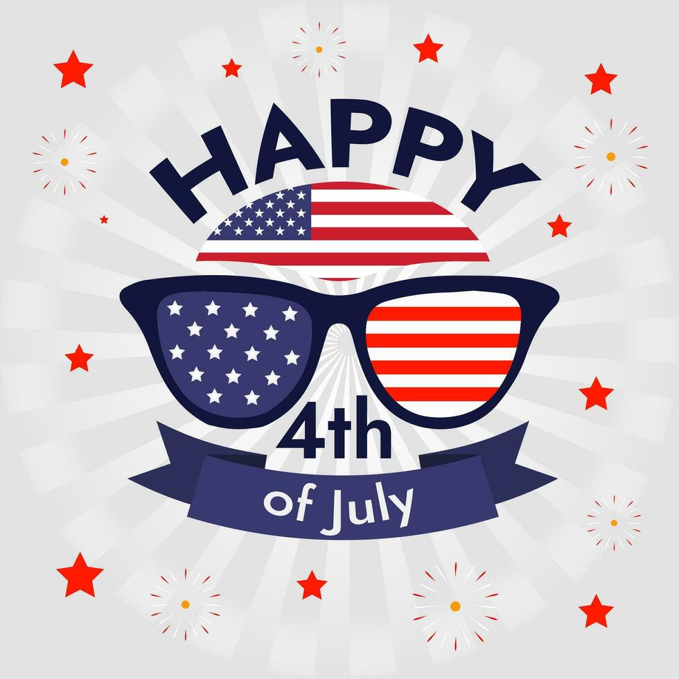 Happy 4th of July Banner- Independence Day Illustration with American Flags vector