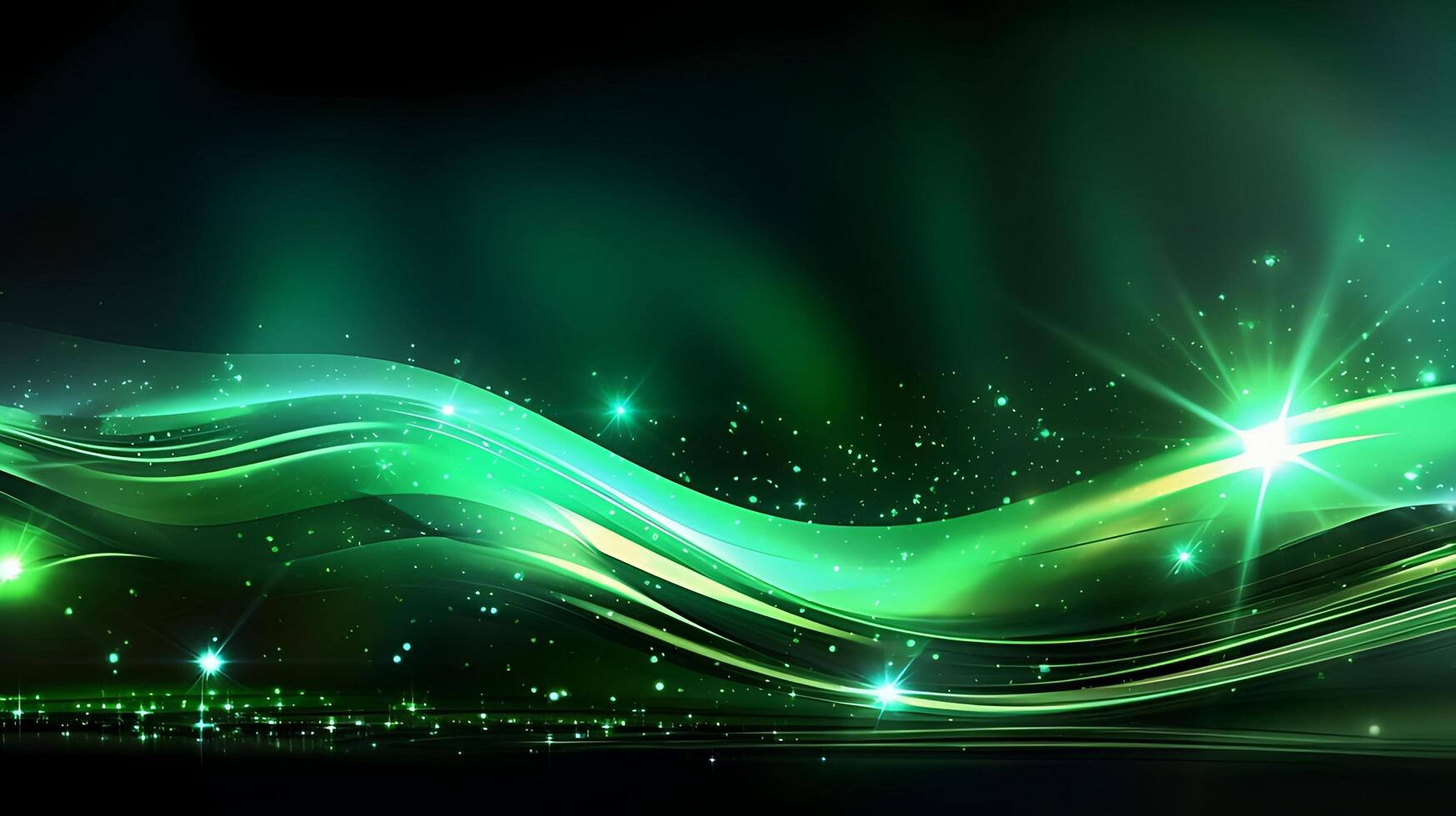 Abstract green luxury wave background with light effect. AI Generated photo