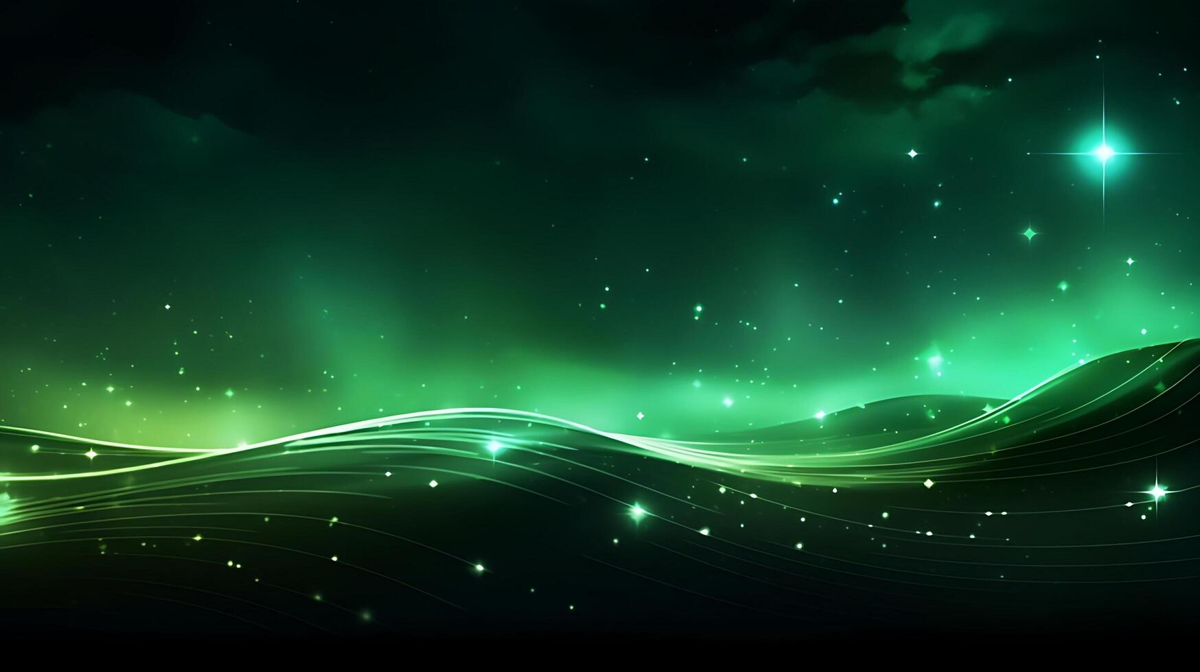 Abstract green luxury wave background with light effect. photo