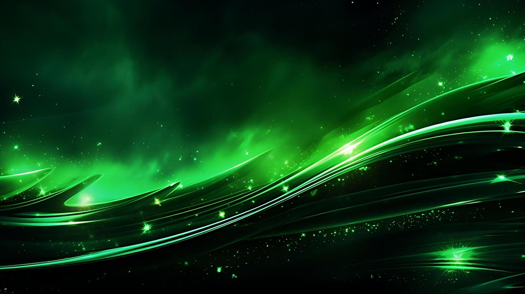 Abstract green luxury wave background with light effect. AI Generated photo