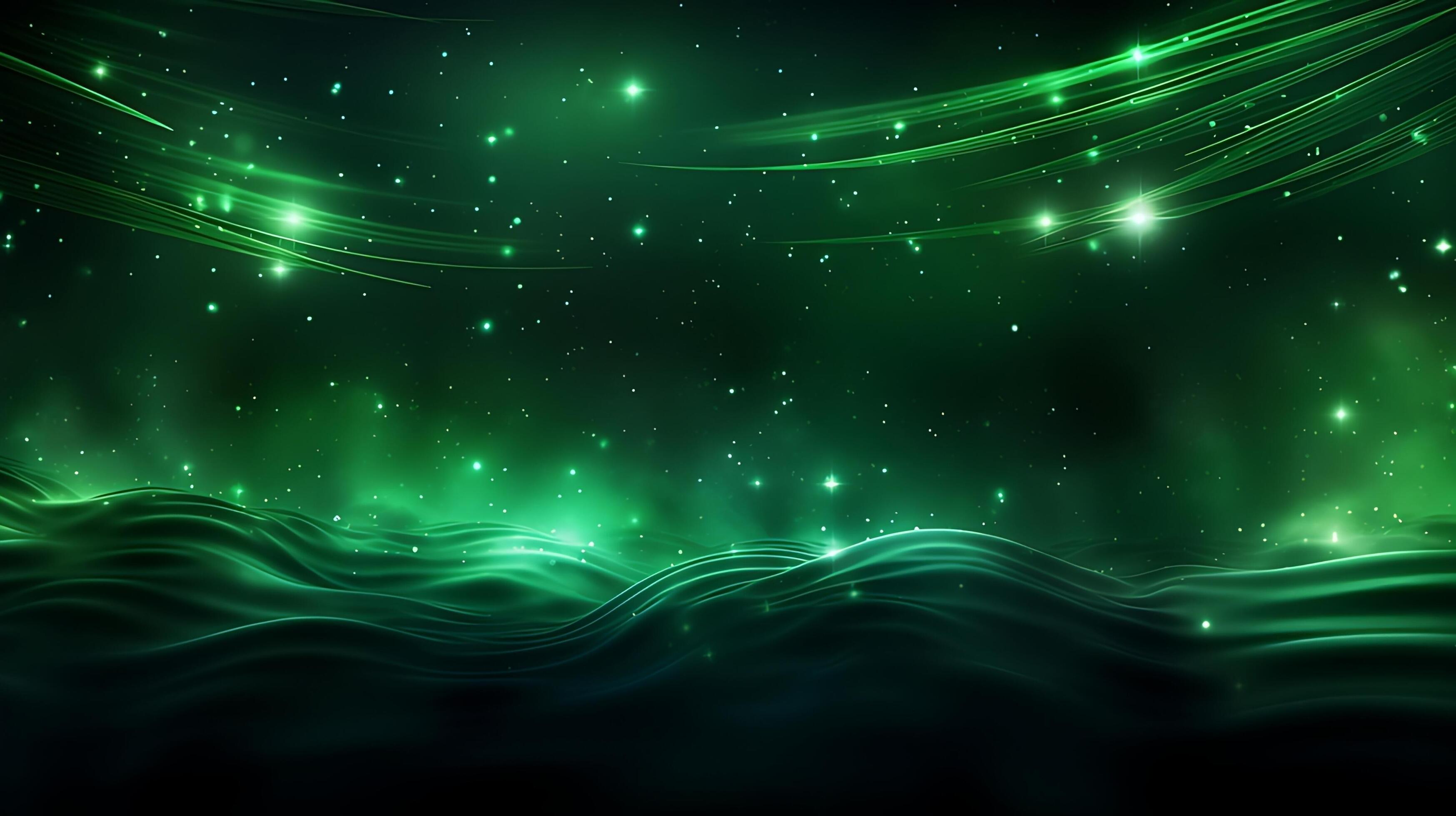 Abstract green luxury wave background with light effect. AI Generated