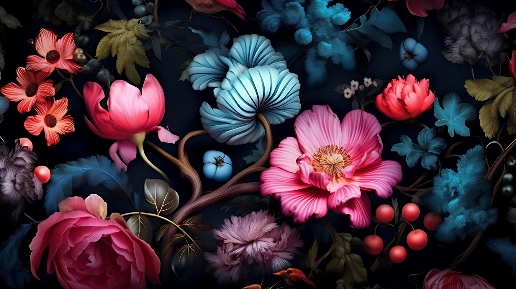 Beautiful Flowers pattern on black bakcground. photo