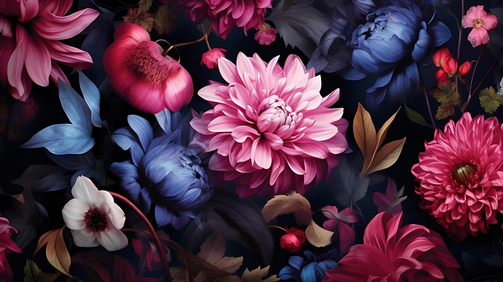 Beautiful Flowers pattern on black bakcground. photo
