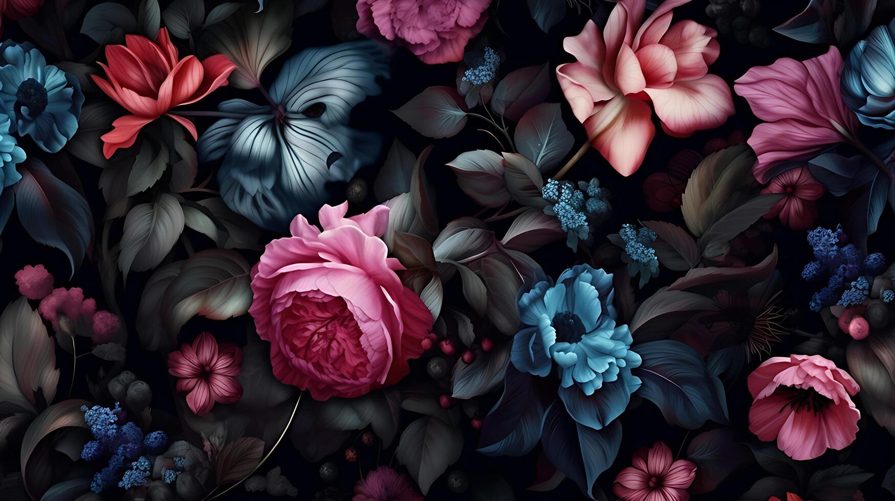Beautiful Flowers pattern on black bakcground. photo