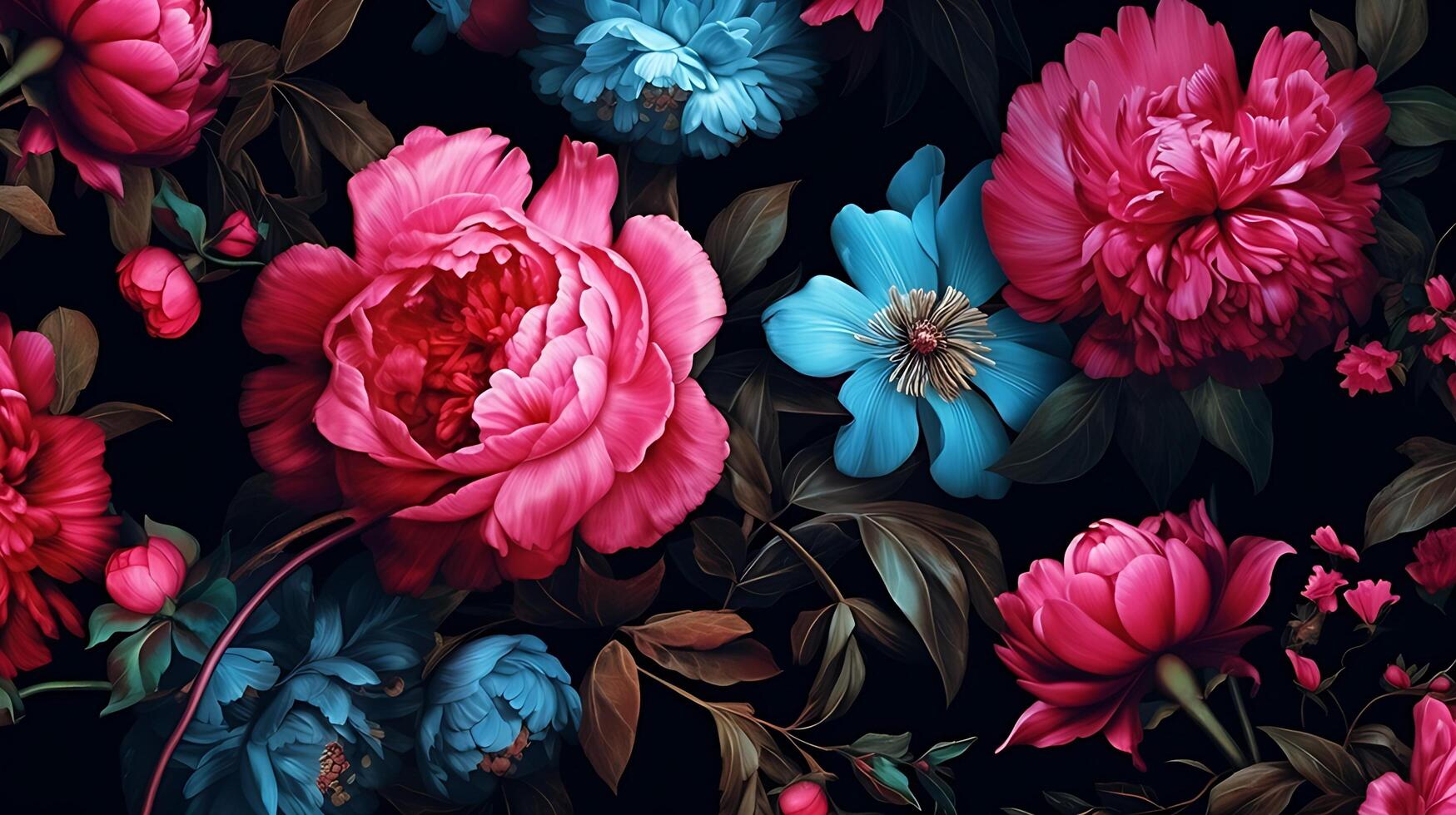 Beautiful Flowers pattern on black bakcground. photo