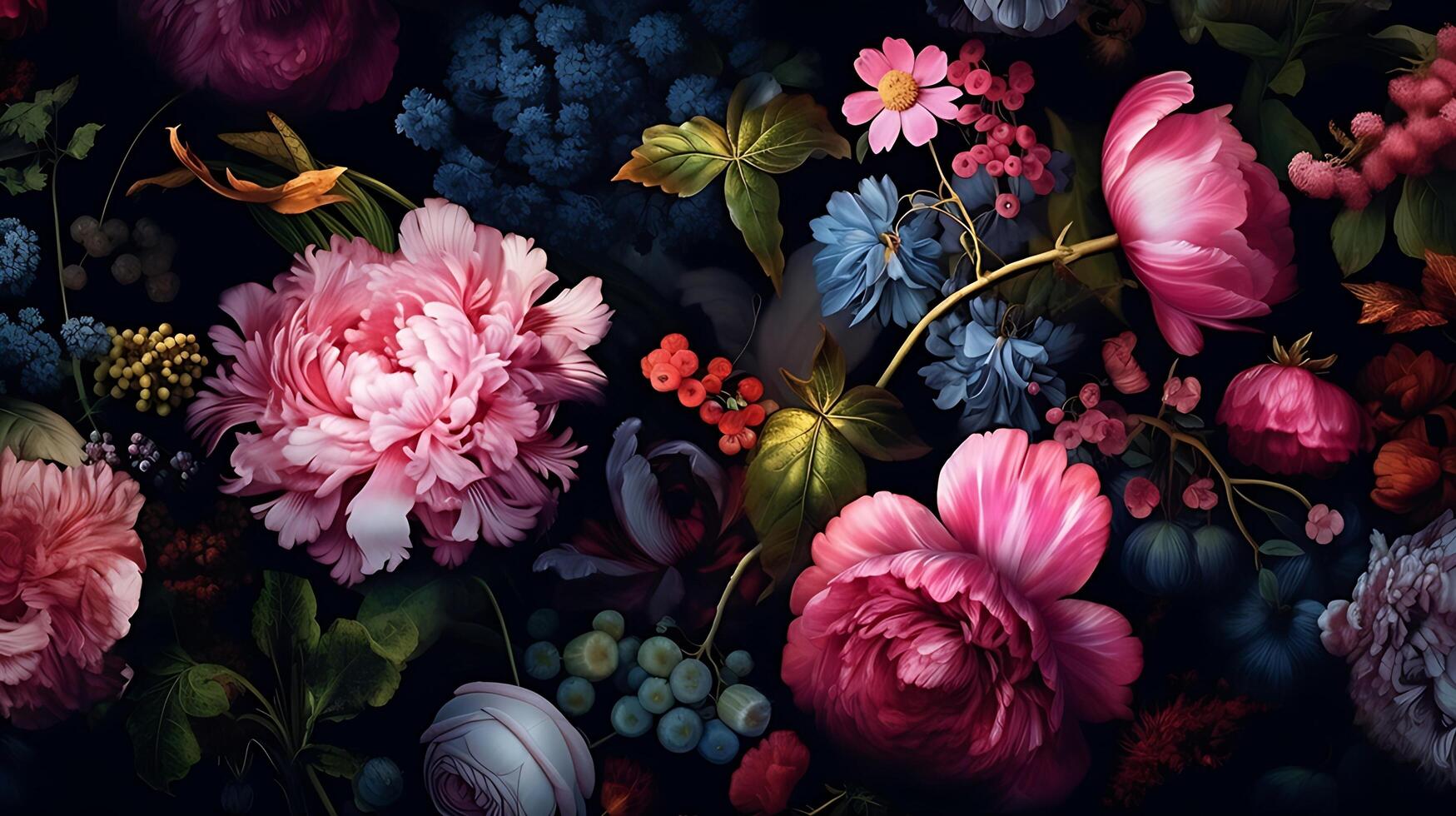 Beautiful Flowers pattern on black bakcground. photo
