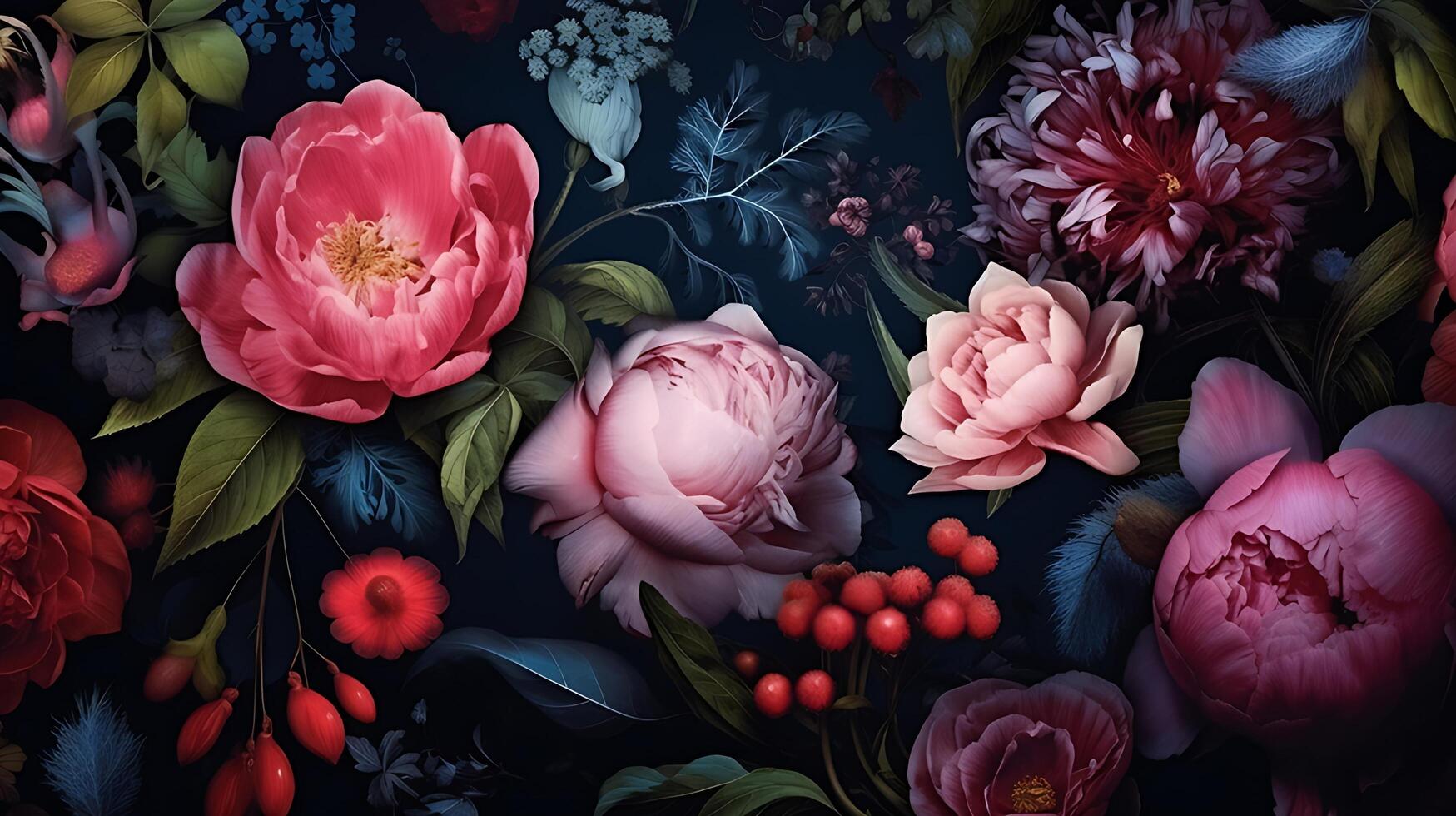 Beautiful Flowers pattern on black bakcground. photo
