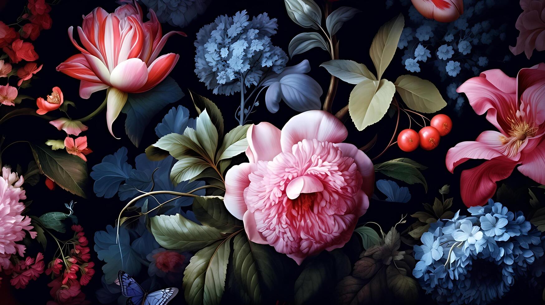 Beautiful Flowers pattern on black bakcground. photo