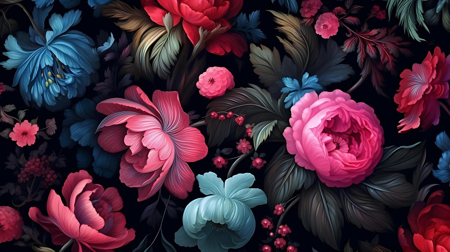 Beautiful Flowers pattern on black bakcground. photo
