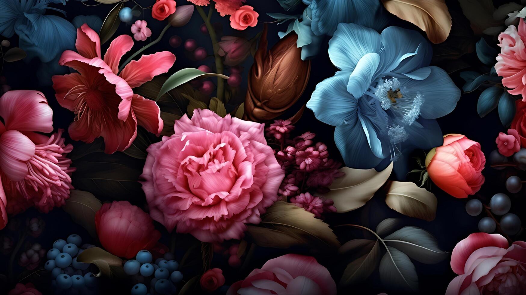 Beautiful Flowers pattern on black bakcground. photo