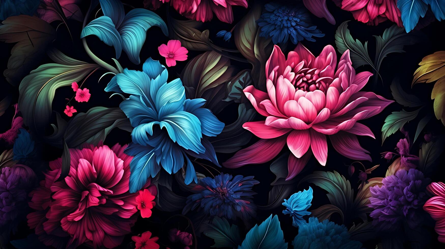 Beautiful Flowers pattern on black bakcground. photo