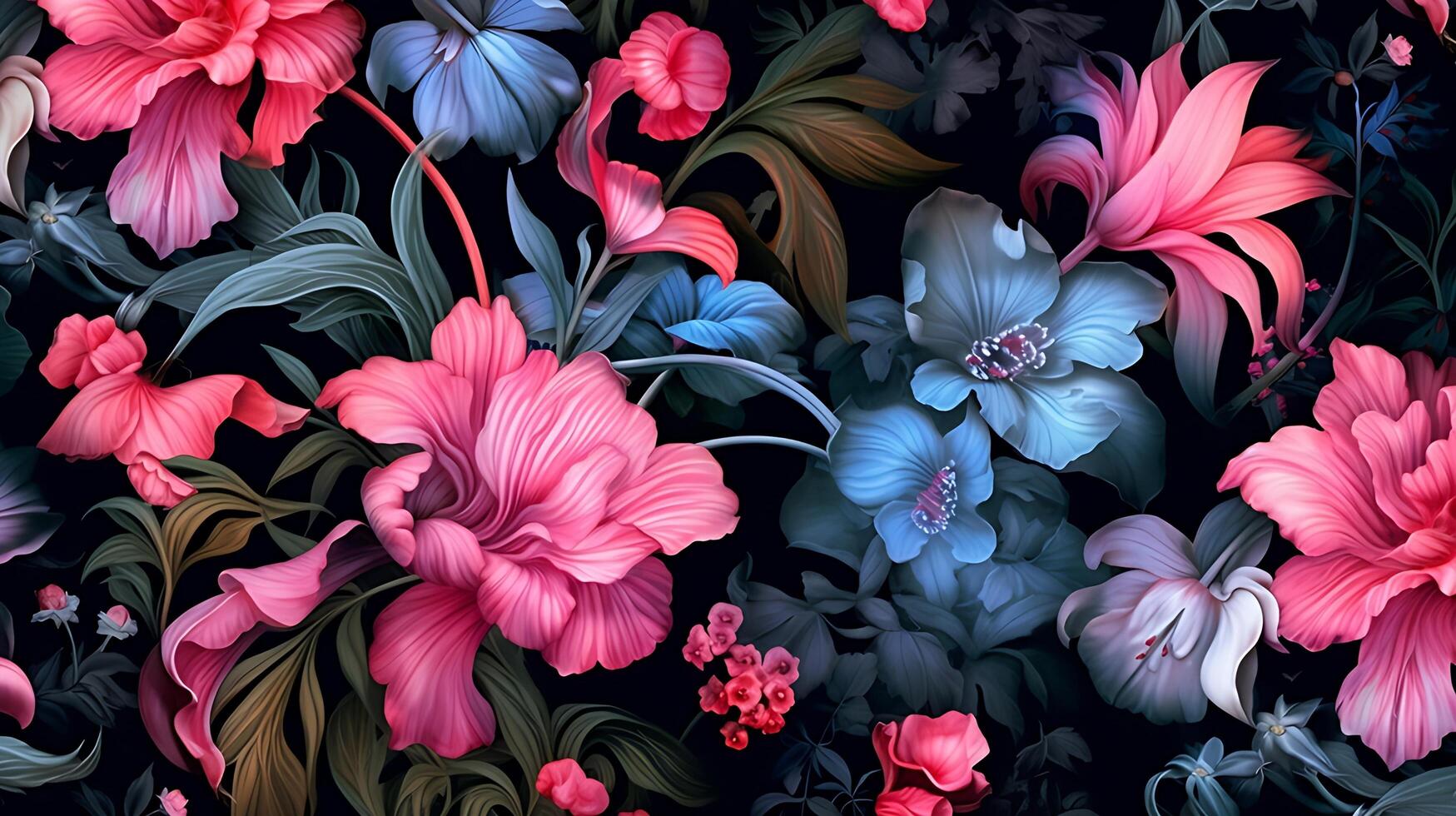 Beautiful Flowers pattern on black bakcground. photo