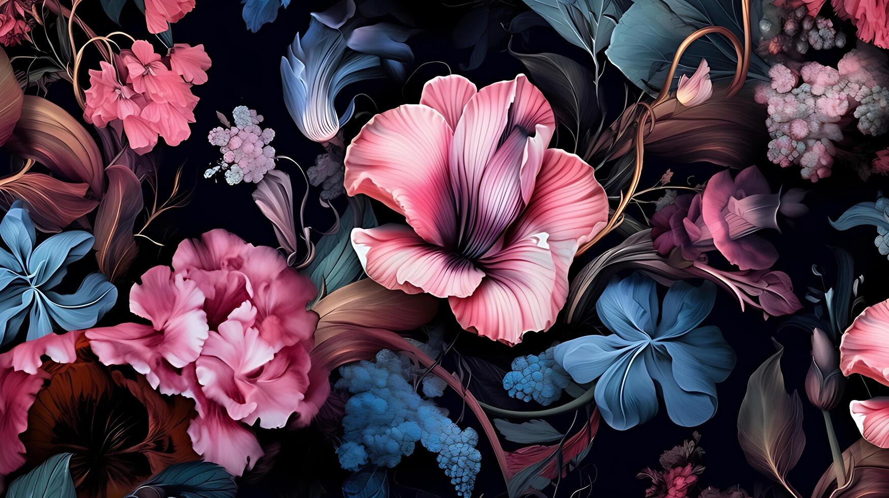 Beautiful Flowers pattern on black bakcground. photo