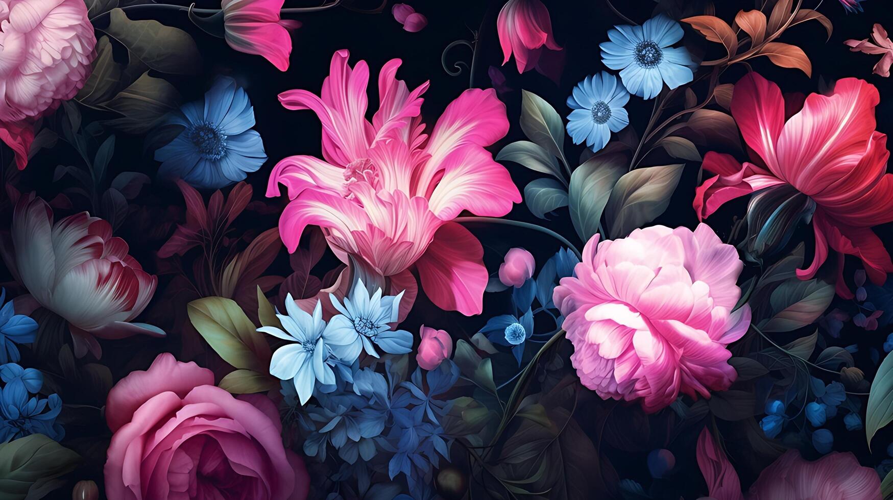 Beautiful Flowers pattern on black bakcground. photo