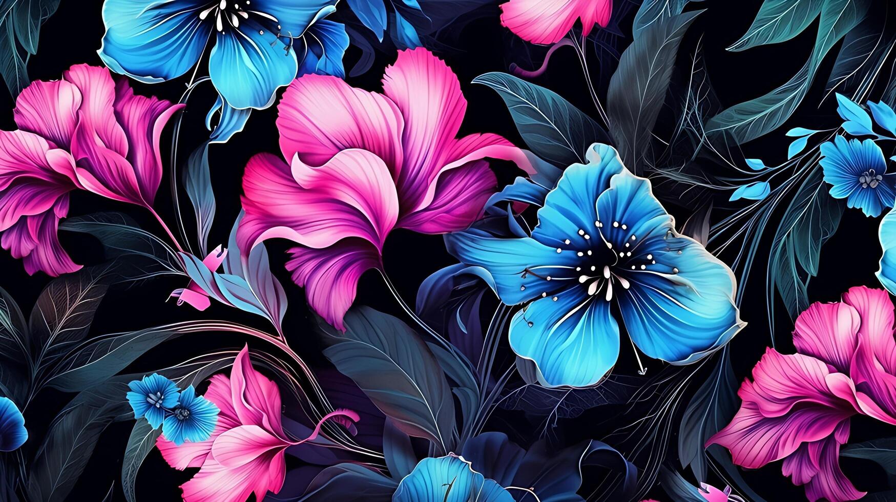 Beautiful Flowers pattern on black bakcground. photo