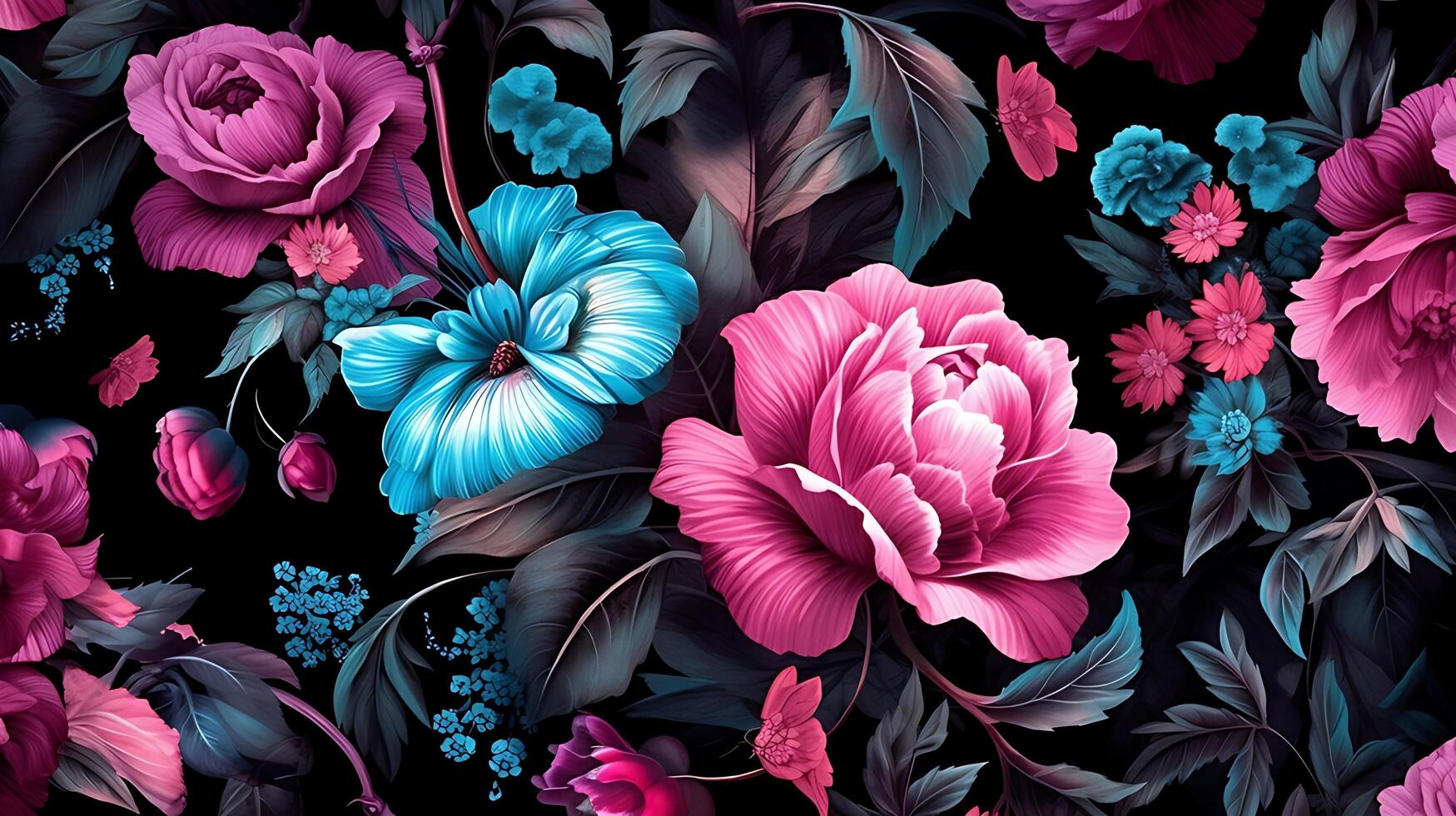 Beautiful Flowers pattern on black bakcground. photo