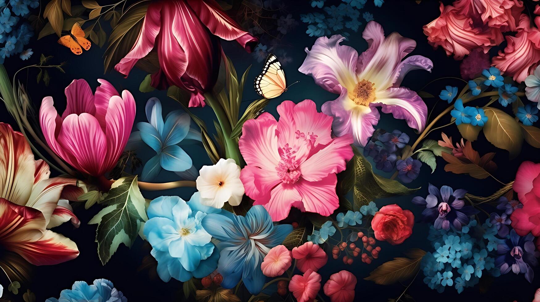 Beautiful Flowers pattern on black bakcground. photo