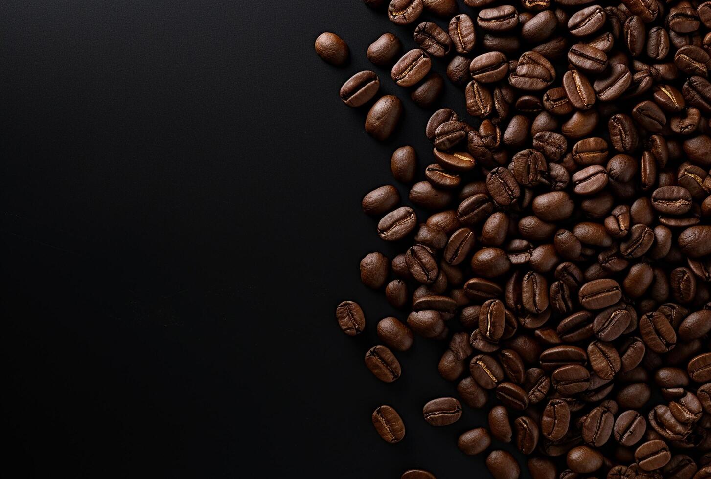 Fresh Coffee Beans On Dark Background with empty space for text. photo