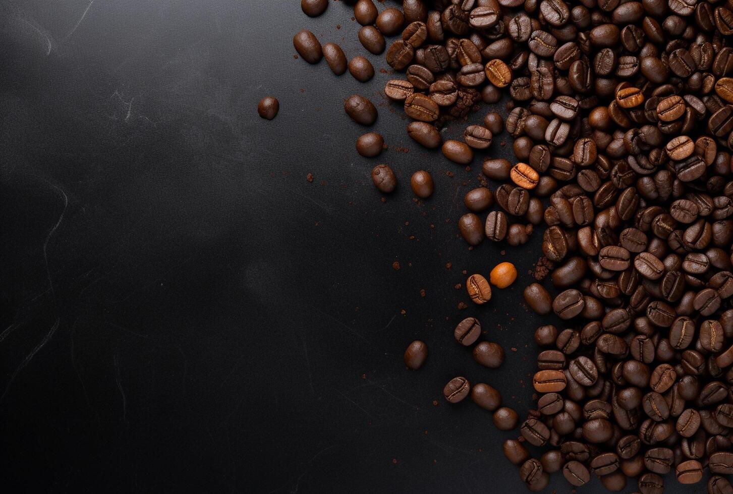 Fresh Coffee Beans On Dark Background with empty space for text. photo