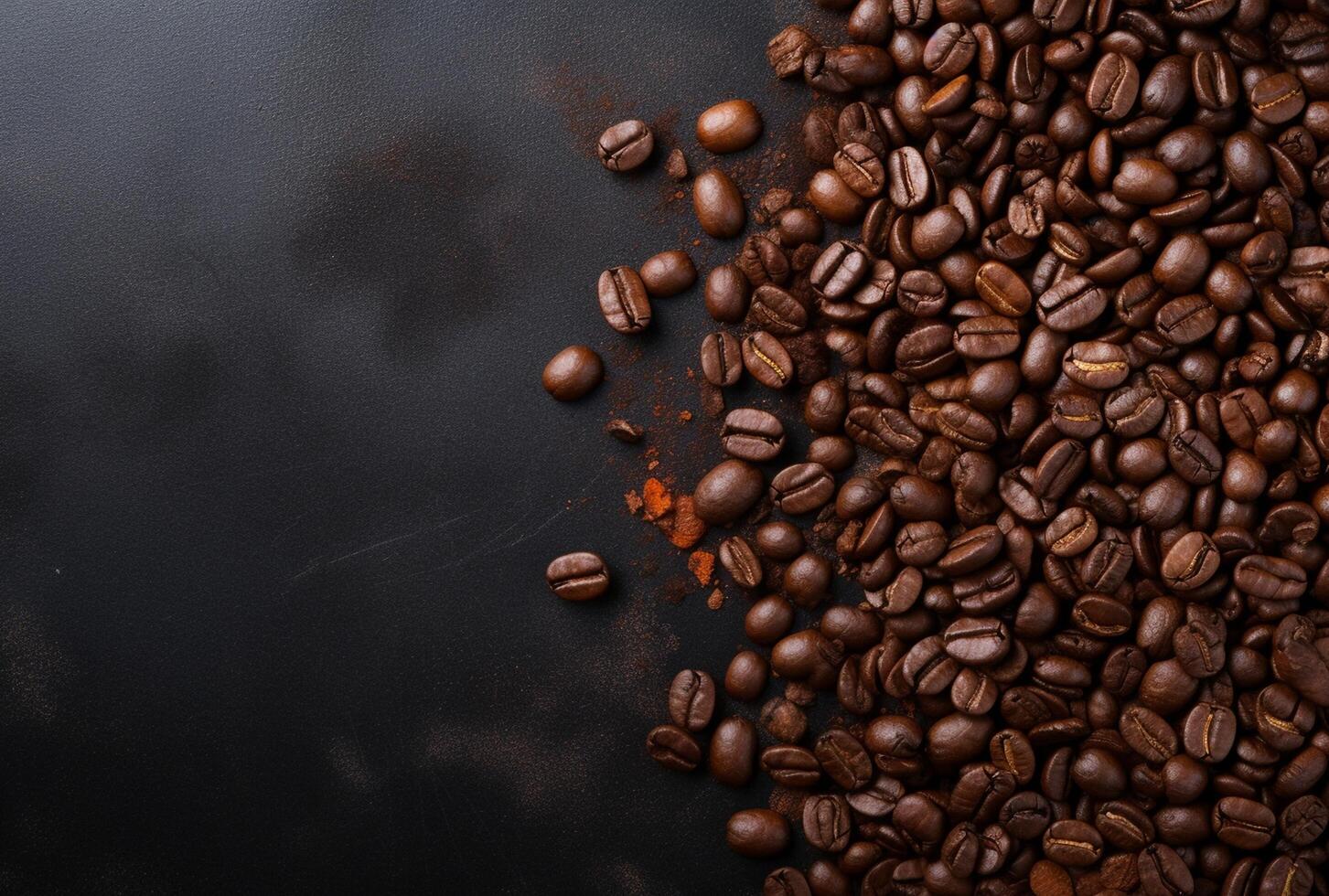 Fresh Coffee Beans On Dark Background with empty space for text. photo