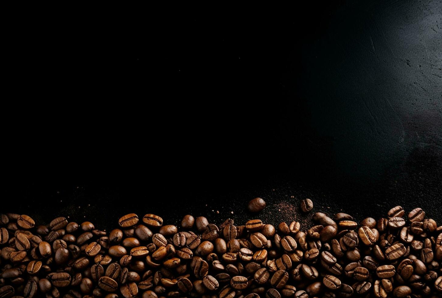 Fresco café frijoles en oscuro antecedentes con vacío espacio para texto.ai generado foto
