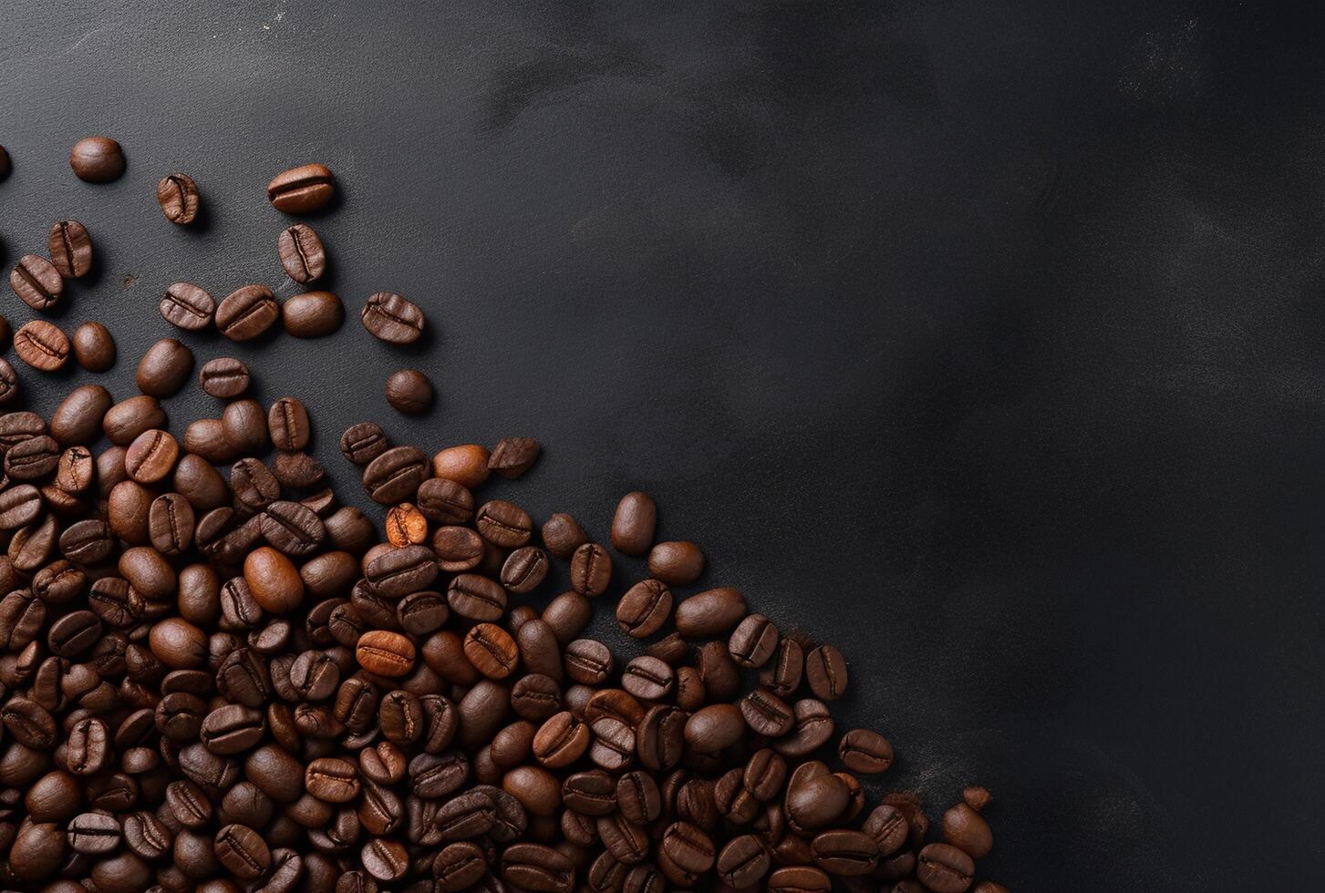 Fresh Coffee Beans On Dark Background with empty space for text. photo