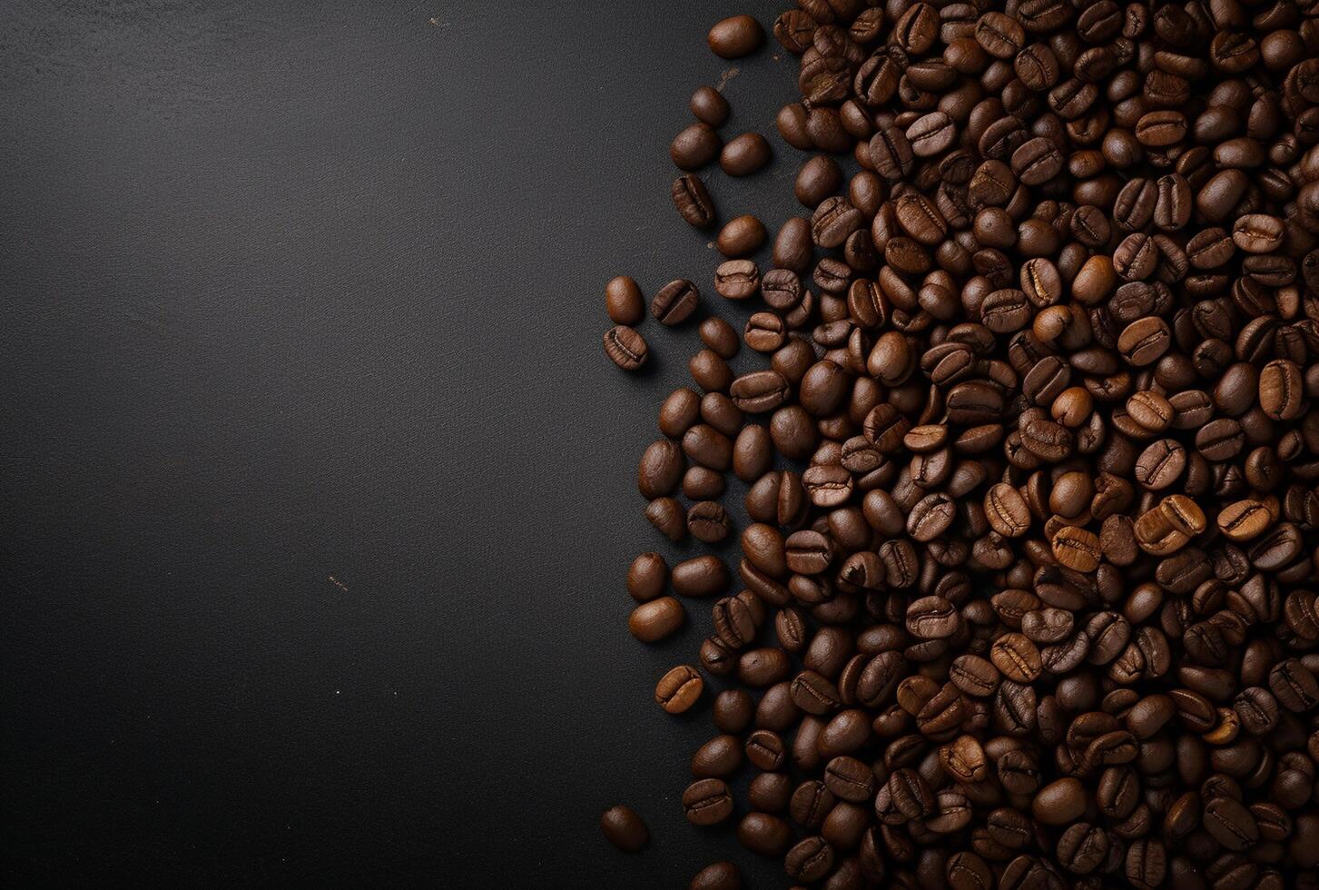 Fresh Coffee Beans On Dark Background with empty space for text. photo