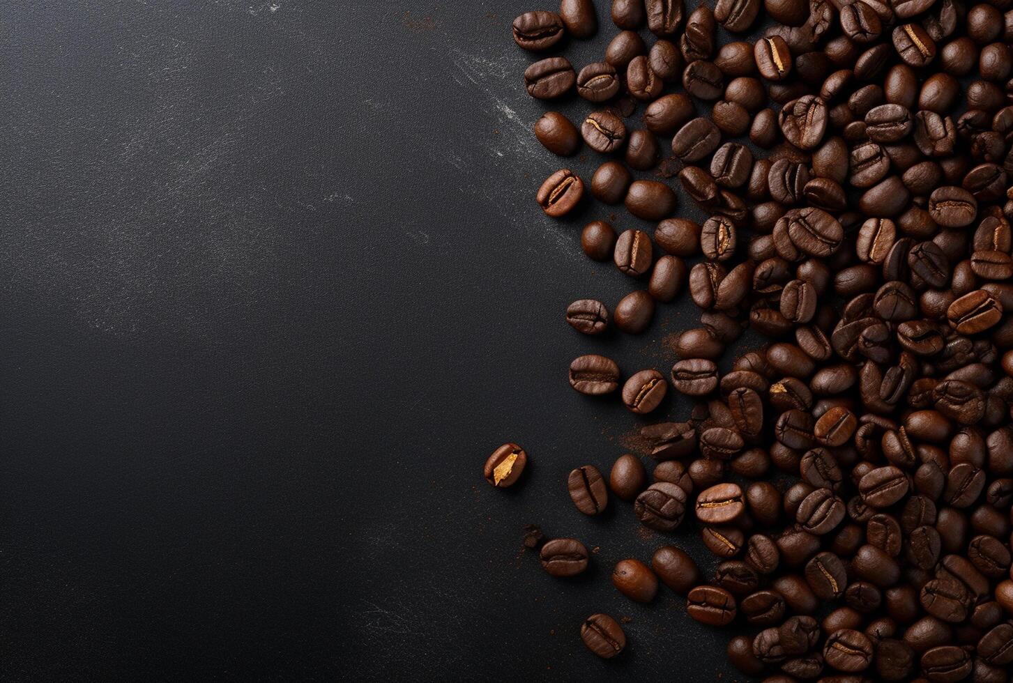 Fresh Coffee Beans On Dark Background with empty space for text. photo
