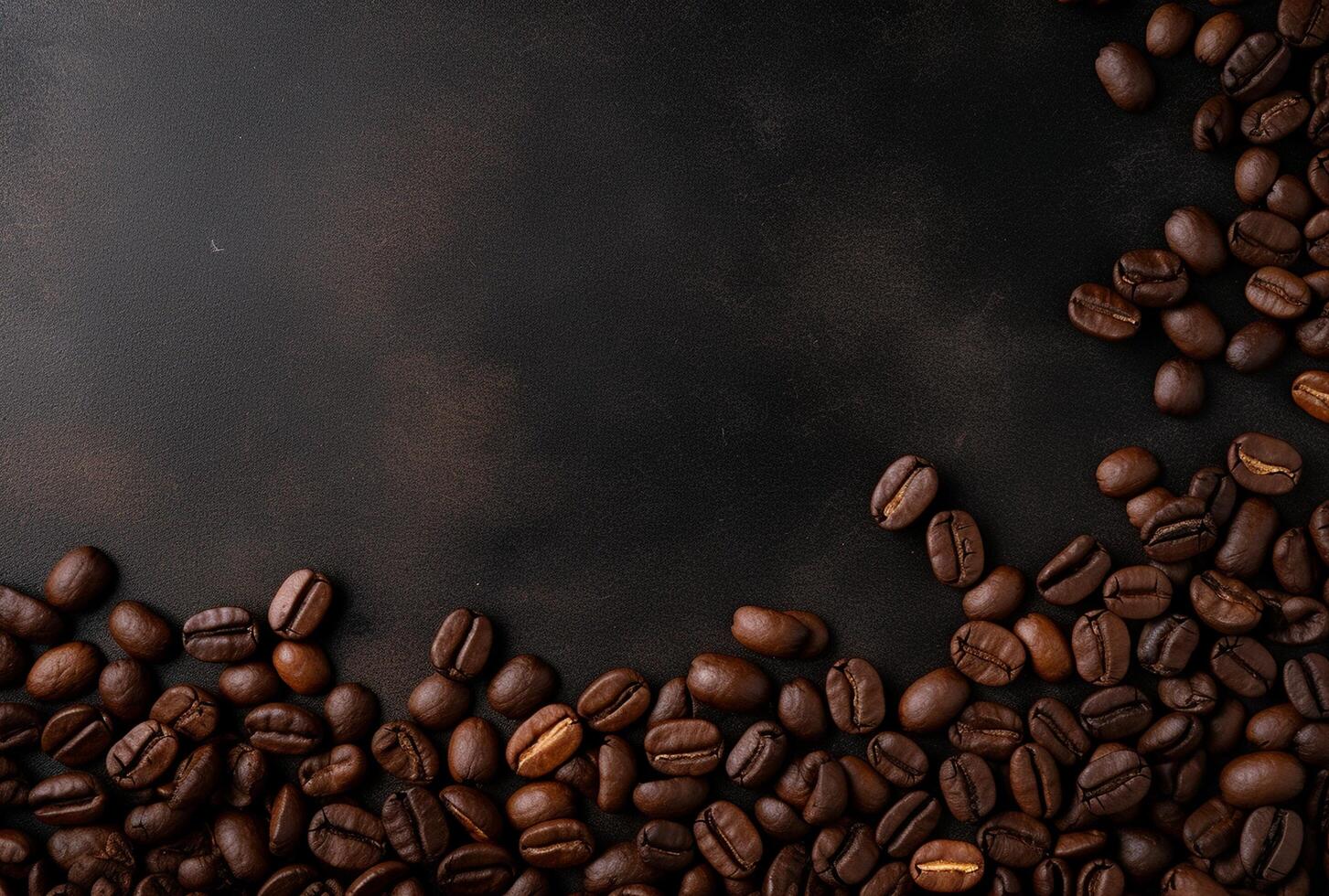 Fresh Coffee Beans On Dark Background with empty space for text. photo