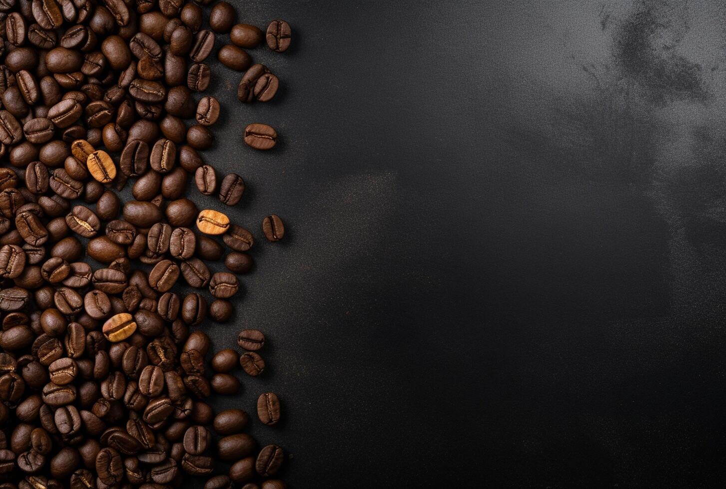 Fresh Coffee Beans On Dark Background with empty space for text. photo