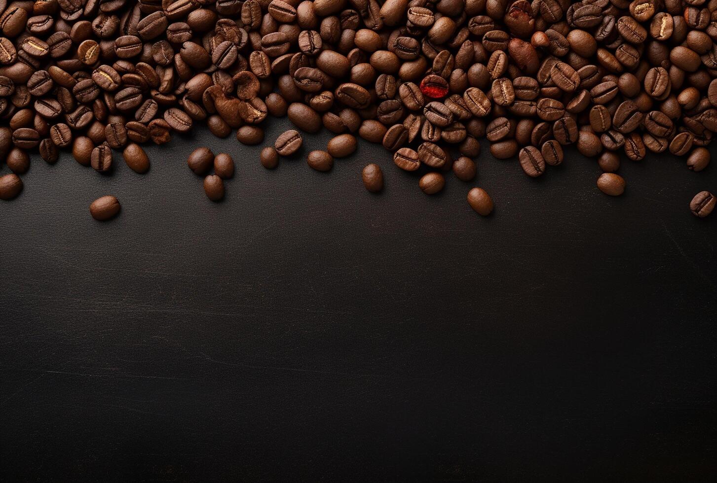 Fresh Coffee Beans On Dark Background with empty space for text. photo