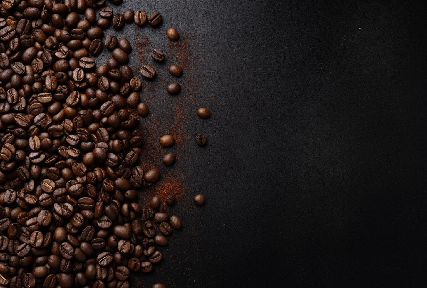 Fresh Coffee Beans On Dark Background with empty space for text. photo